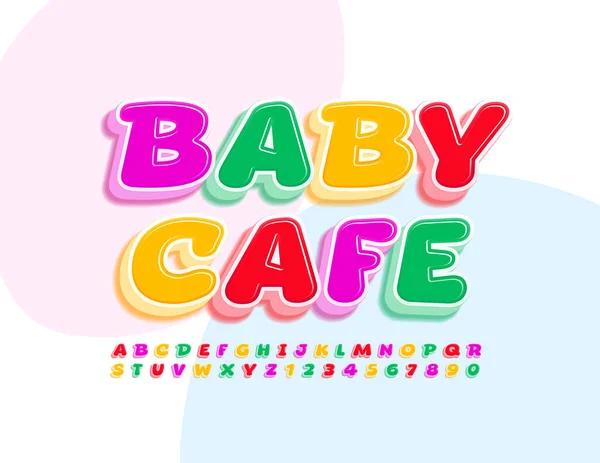 向量彩色的符号婴儿咖啡馆 明亮的字体 艺术字母表字母和数字集 — 图库矢量图片