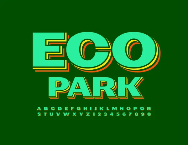 Vector Colorido Signo Eco Park Bright Font Conjunto Letras Números — Vector de stock