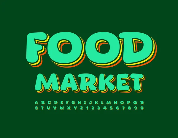 Vector Colorido Signo Mercado Alimentos Bright Font Conjunto Letras Números — Archivo Imágenes Vectoriales