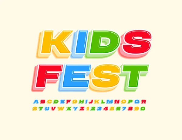 Vettore Colorato Segno Kids Fest Carattere Luminoso Serie Lettere Numeri — Vettoriale Stock