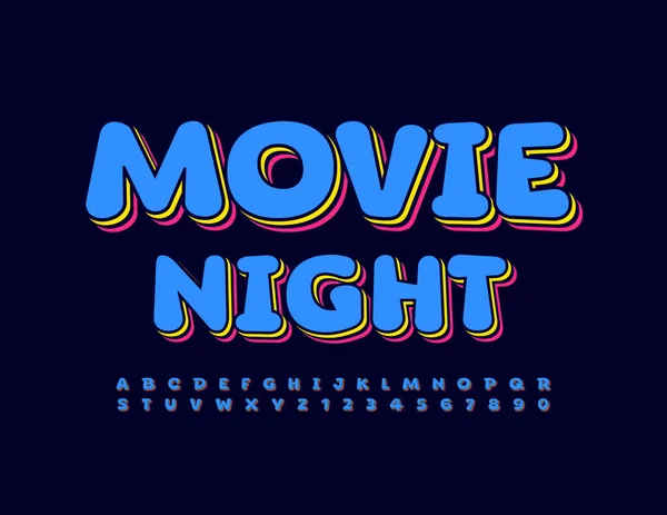 Vector Colorido Signo Filme Noite Fonte Brilhante Letras Números Alfabeto — Vetor de Stock