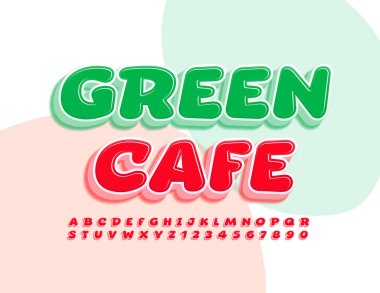 Renkli İşaret Yeşil Kafe. Parlak Yazı tipi. Sanatsal Alfabe Harfleri ve Sayıları Ayarlandı