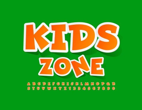 Vector Speelse Gebarentaal Kids Zone Grappig Oranje Lettertype Bright Creative — Stockvector