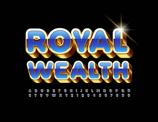 Banner Promocional Vectorial Royal Wealth Chic Fuente Azul Oro Letras — Archivo Imágenes Vectoriales