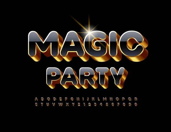 Cartaz Vetor Premium Magic Party Gold Black Font Letras Números — Vetor de Stock