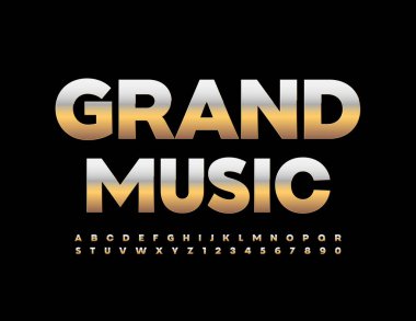 Vektör Lüks Sancak Büyük Müzik. Şık Altın Font. Sanatsal Alfabe Harfleri ve Sayıları Ayarlandı