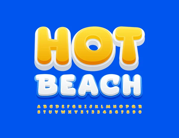 Vector Kreatywny Baner Hot Beach Czcionki Wakacje Niebieskie Żółte Litery — Wektor stockowy