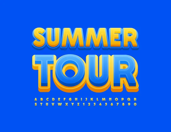 Vektor Promo Banner Summer Tour Blå Kreativ Font Moderna Alfabetet — Stock vektor