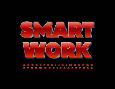 Modern tabelası Smart Work. Parlak 3 boyutlu yazı tipi. Kırmızı ve Metalik Alfabe Harfleri ve Sayıları Ayarlandı