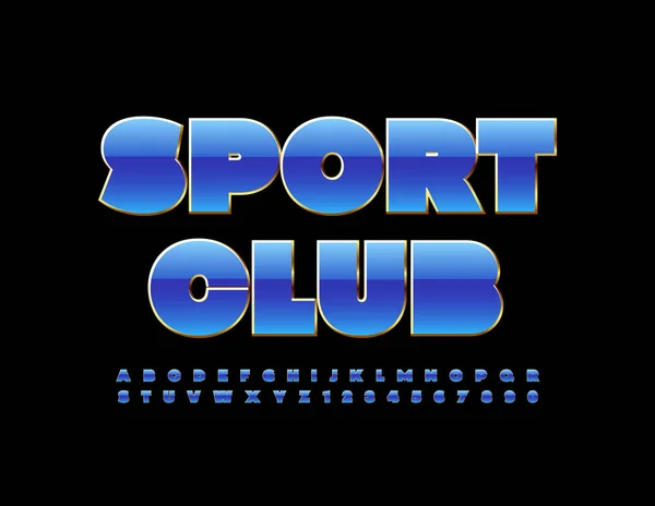 ベクトルプレミアムバッジ Sports Club 青と金のアルファベット文字と数字が設定されます 高級光沢のあるフォント — ストックベクタ