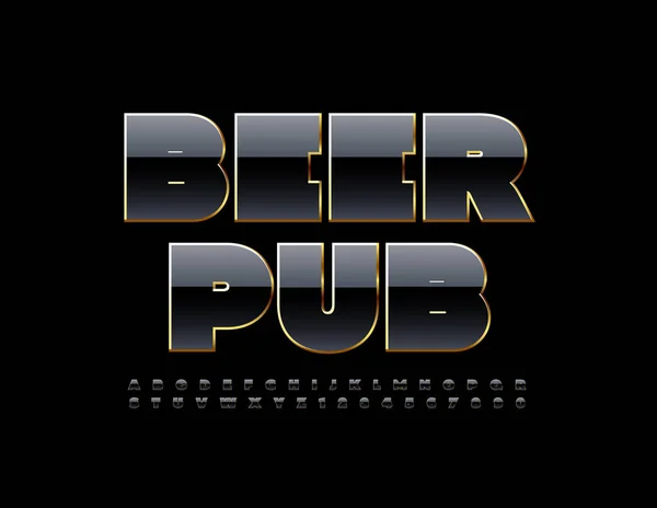 Vector Luxus Emblem Bier Pub Mit Goldschrift Kreativer Chic Alphabet — Stockvektor