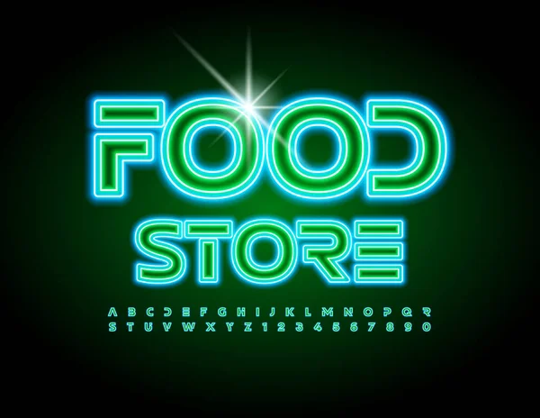 Vector Neon Emblem Food Store Glowing Bright Font Glowing Light — Archivo Imágenes Vectoriales