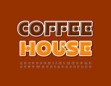 Vektör trend logosu Kahve Evi. Dekoratif yazı tipi. Kozmik Harf ve Sayılar Kümesi