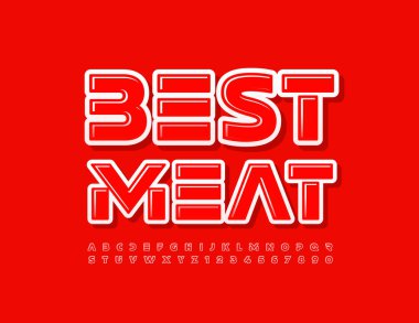 Vektör kalitesindeki logo En İyi Et. Kırmızı yaratıcı yazı tipi. Moda Alfabesi Harfleri ve Sayıları Ayarlandı