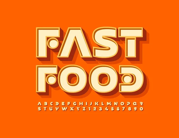 Vector Creatief Embleem Fast Food Met Sticker Font Oranje Alfabet — Stockvector