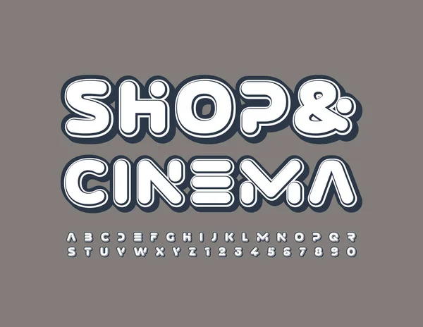 Bannière Vectorielle Dorée Shop Cinema Lettres Chiffres Symboles Alphabet Blanc — Image vectorielle