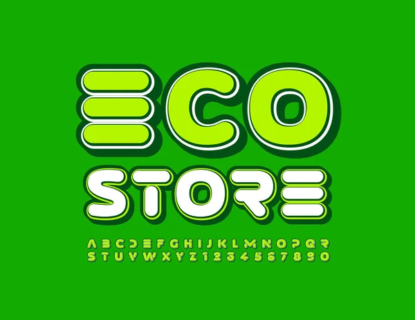 Vektorgrünes Emblem Eco Store Kreative Musterschrift Moderne Buchstaben Und Zahlen — Stockvektor