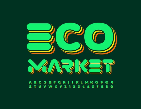 Vector Bright Banner Eco Market Trendige Hochglanzschrift Künstlerisches Alphabet Buchstaben — Stockvektor