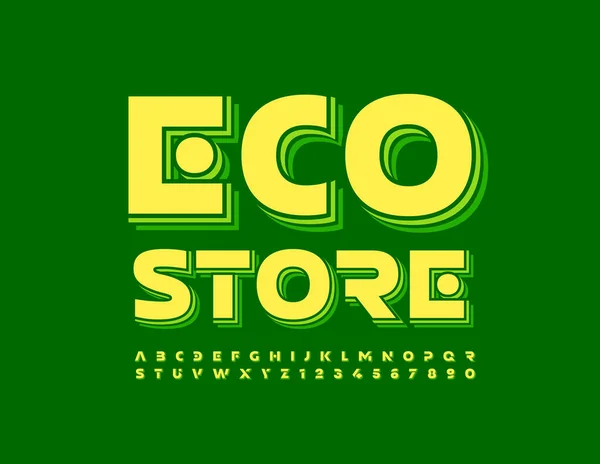 Conceito Negócio Vetorial Eco Store Fonte Futurista Verde Letras Números —  Vetores de Stock
