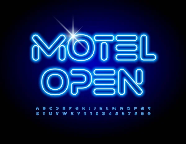 Segnale Affari Vettoriale Motel Open Carattere Luminoso Luminoso Elettrico Neon — Vettoriale Stock