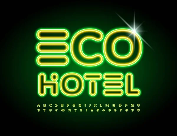 Vector Neon Banner Eco Hotel Betűtípus Elektromos Kreatív Ábécé Betűk — Stock Vector