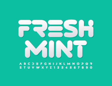 Taze naneli vektör şablonu. Kağıt Yazı Tipi. Beyaz fütürist harfler ve sayılar belirlendi