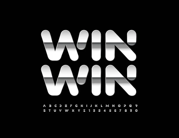 Επιχειρηματικό Πανό Vector Win Win Λαμπερή Ασημένια Γραμματοσειρά Αντανακλαστικό Χάλυβα — Διανυσματικό Αρχείο