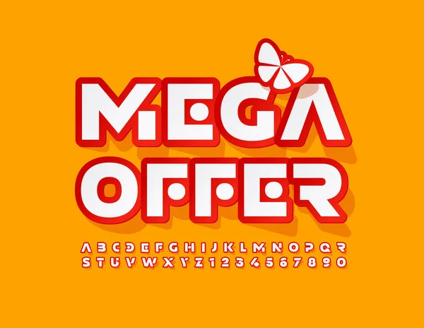 Vector Logotipo Bonito Mega Oferta Com Borboleta Decorativa Fonte Estilo —  Vetores de Stock