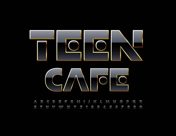 Vector Modernes Konzept Teen Cafe Schwarz Und Gold Alphabet Buchstaben — Stockvektor