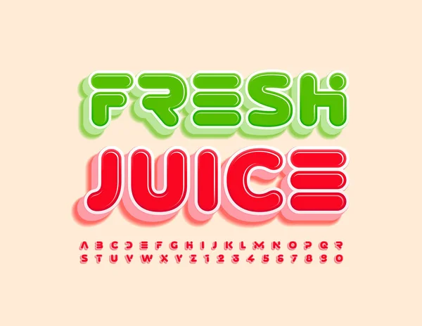 Vector Colorido Signo Jugo Fresco Bright Font Conjunto Letras Números — Archivo Imágenes Vectoriales