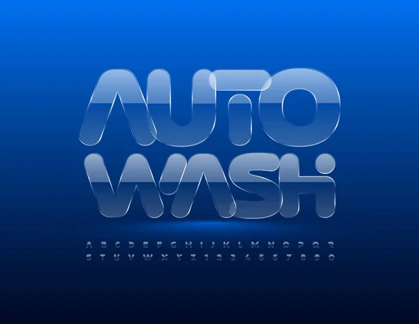 Vektorembléma Auto Wash Fényes Króm Font Ezüst Ábécé Betűk Számok — Stock Vector