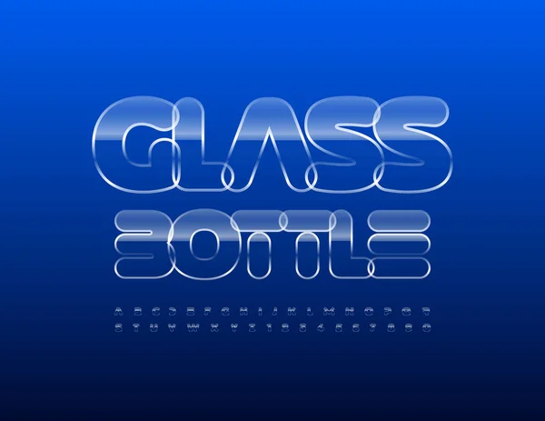 Vector Glass Style Logo Glass Bottle Transparent Font Ice Alphabet — Vector de stock
