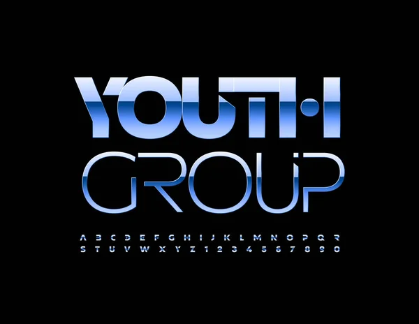 Vector Modern Sign Youth Group Blue Metallic Font Shiny Abstract — Stock Vector