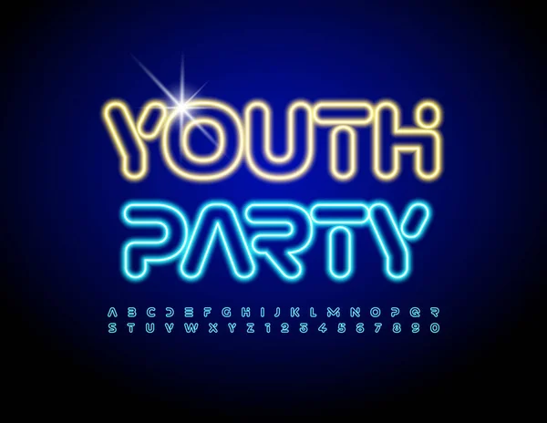 Vector Event Flyer Youth Party Неон Освітив Фонт Технічний Стиль — стоковий вектор