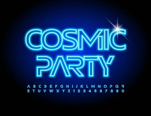 Vector Neon Poster Cosmic Party Beleuchtete Led Schrift Futuristische Alphabet — Stockvektor