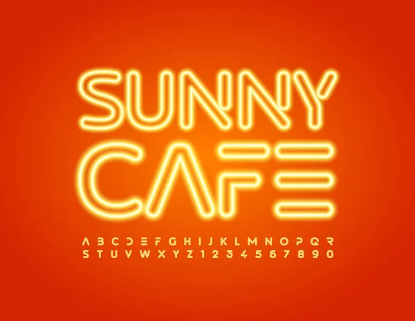 Vector Logotipo Brilhante Sunny Cafe Com Neon Abstract Font Letras — Vetor de Stock