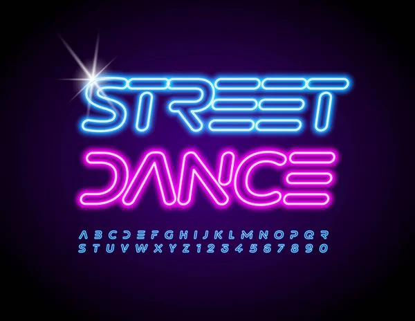 Vector Brillante Cartel Street Dance Fuente Azul Neón Letras Números — Archivo Imágenes Vectoriales