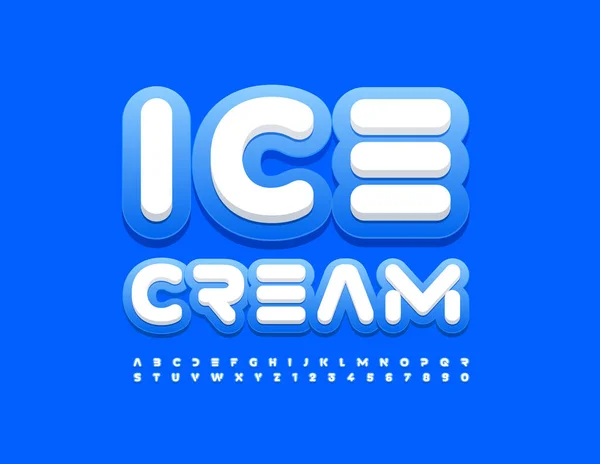 ベクトルフロストサインアイスクリーム 青と白のデジタルフォント スタイリッシュなアルファベット文字と数字セット — ストックベクタ