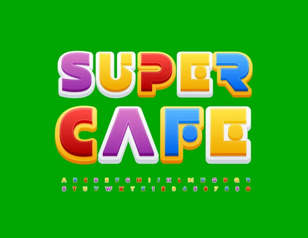 Banner Creativo Vectorial Super Café Fuente Divertida Brillante Conjunto Letras — Archivo Imágenes Vectoriales