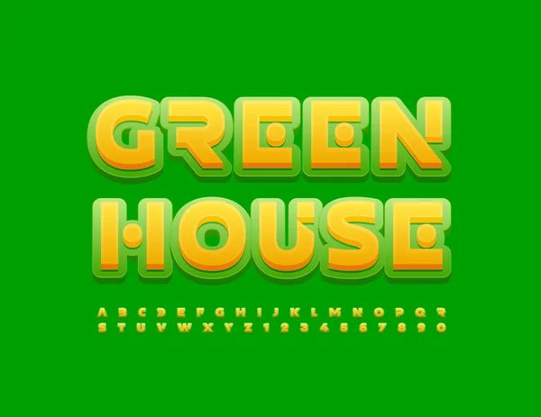 Vector Trendy Banner Green House Modern Helder Lettertype Artistieke Alfabet — Stockvector