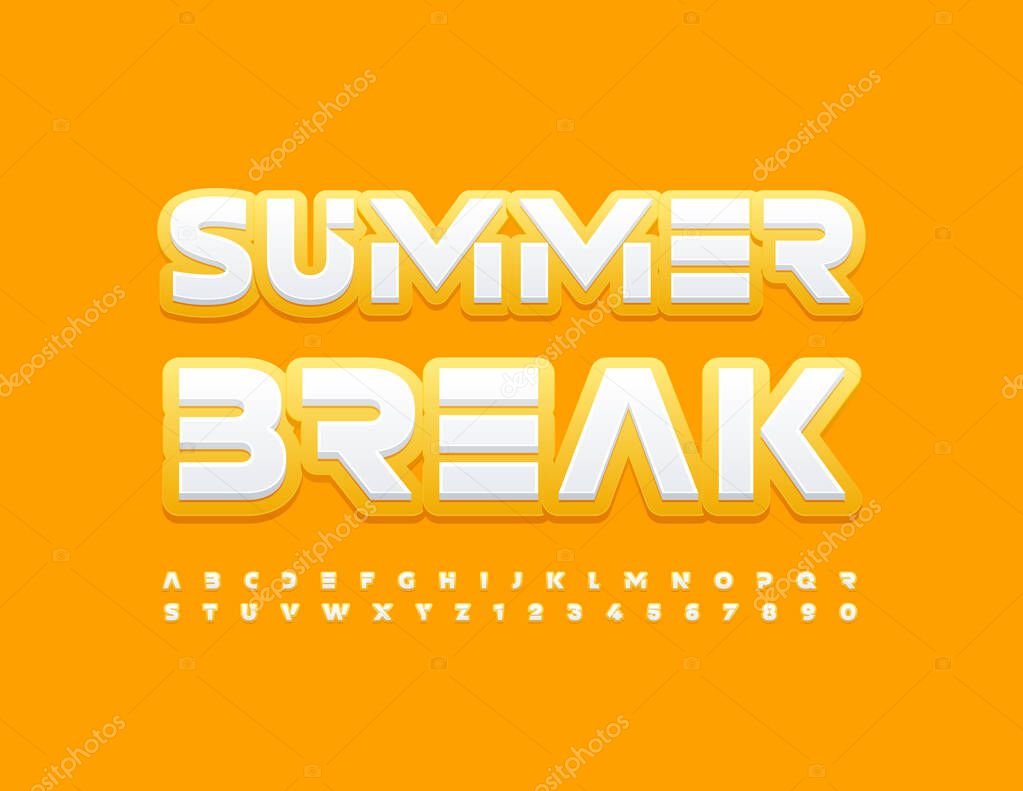 Vector sunny Sign Summer Break. Cute Yellow Font. Creative Alphabet Letters and Numbers set