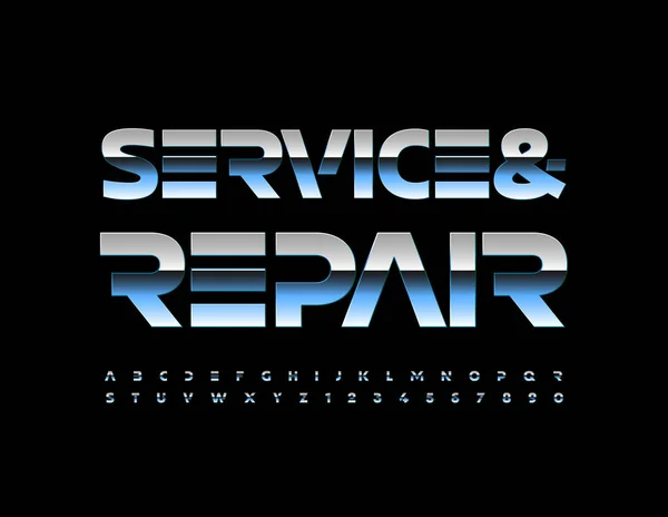 Vector Industrial Logo Servicio Reparación Futuristic Steel Font Hierro Alfabeto — Archivo Imágenes Vectoriales