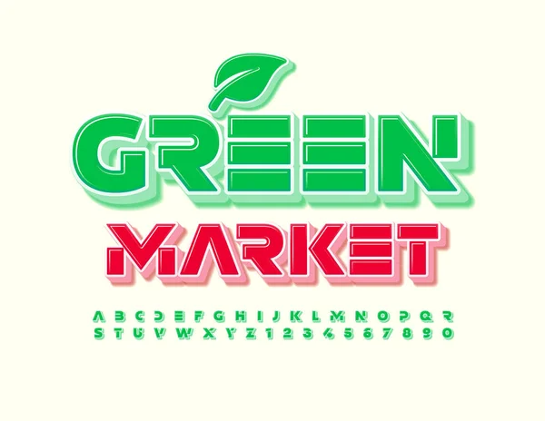 Vektorové Koncept Logo Zelený Trh Lesklé Barevné Písmo Trendy Sada — Stockový vektor
