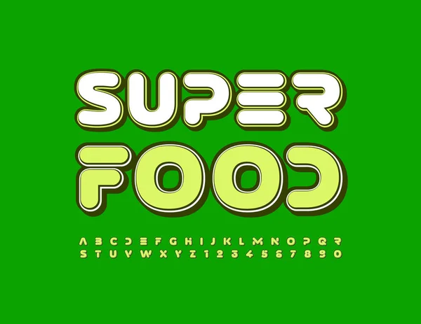 Vector Qualitätsabzeichen Super Food Kreative Grüne Schrift Künstlerische Trendige Alphabet — Stockvektor