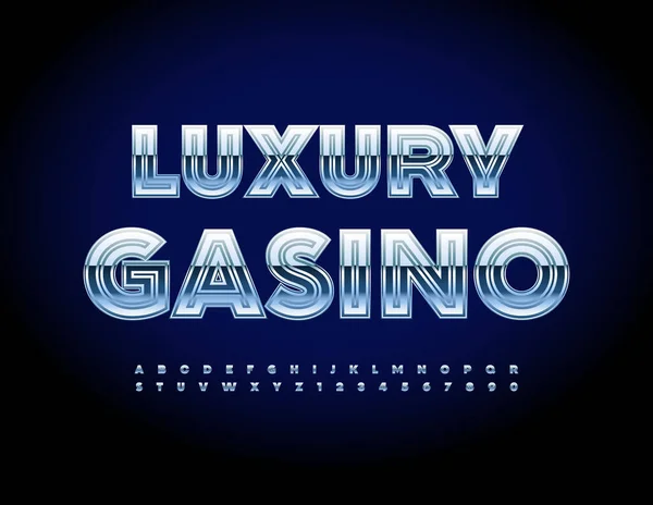 Señal Publicidad Vectorial Luxury Casino Plata Brillante Alfabeto Letras Números — Vector de stock