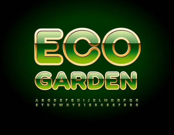 Vector Logo Eco Garden Met Blad Groen Lettertype Glanzende Trendy — Stockvector