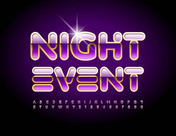Векторный Роскошный Флаер Night Event Золотой Фиолетовый Шрифт Набор Алфавитных — стоковый вектор