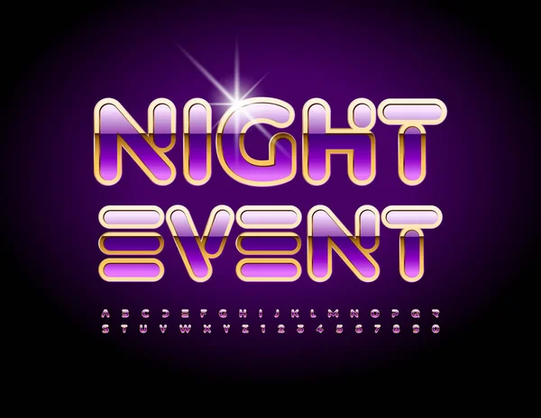 Evento Nocturno Folleto Lujo Vectorial Oro Violeta Elegante Fuente Glamour — Vector de stock