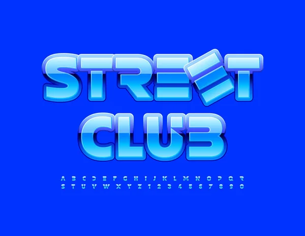 ベクトル明るいロゴストリートクラブ 青3Dフォント スタイリッシュなアルファベット文字と数字 — ストックベクタ