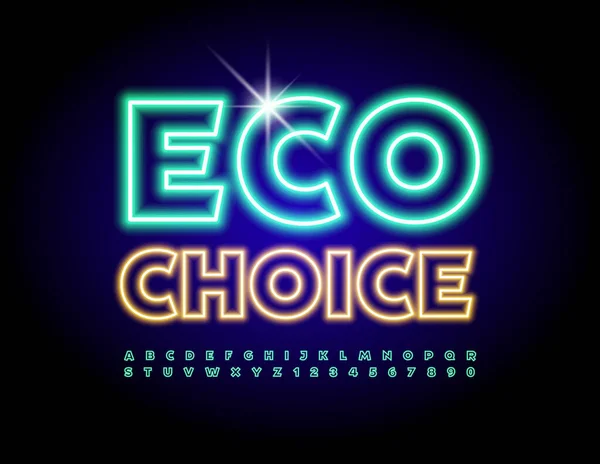 Vector Eco Poster Eco Choice Vectorset Van Neonletters Cijfers Symbolen — Stockvector